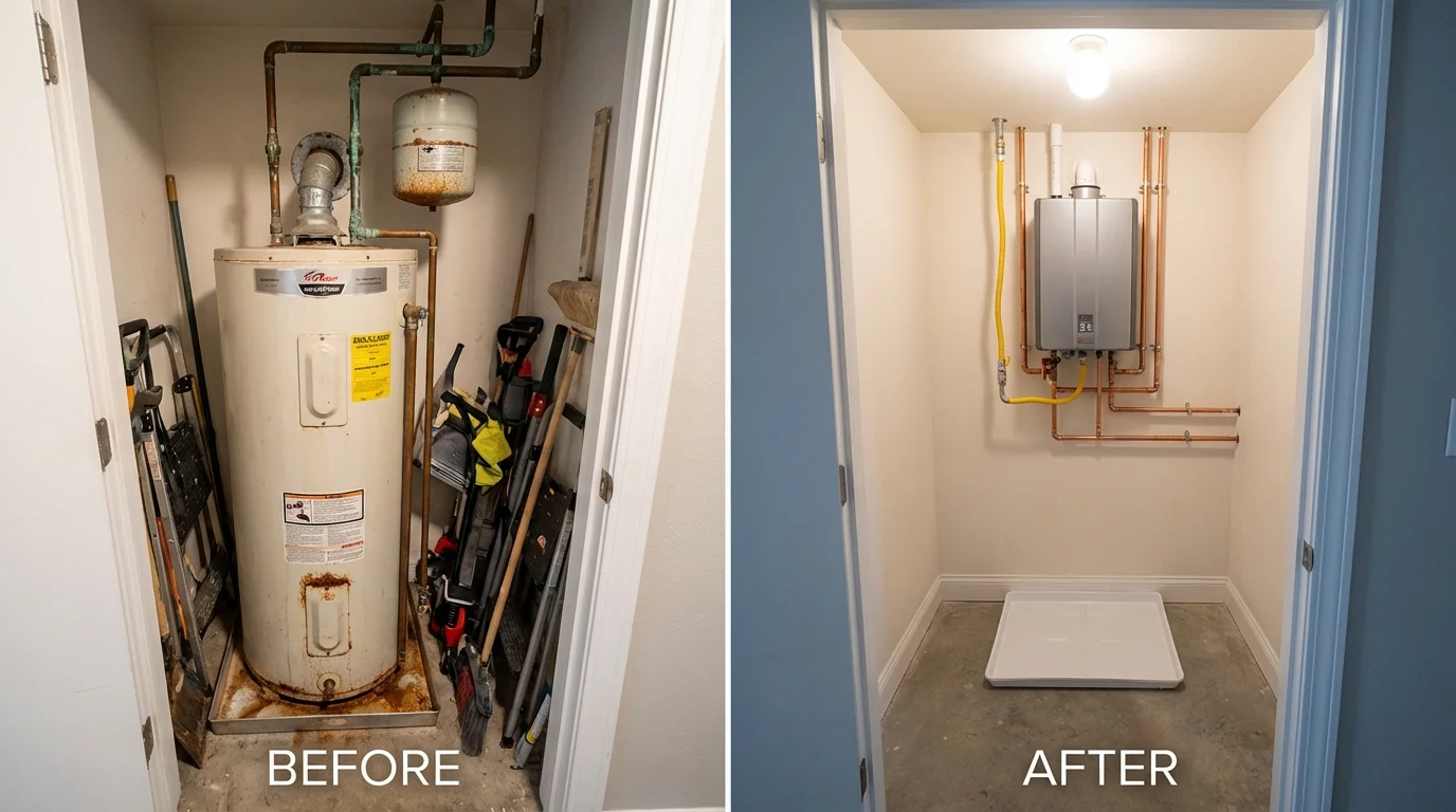 Tank water heater versus wall-mounted tankless unit comparison for New Waverly, TX homeowners