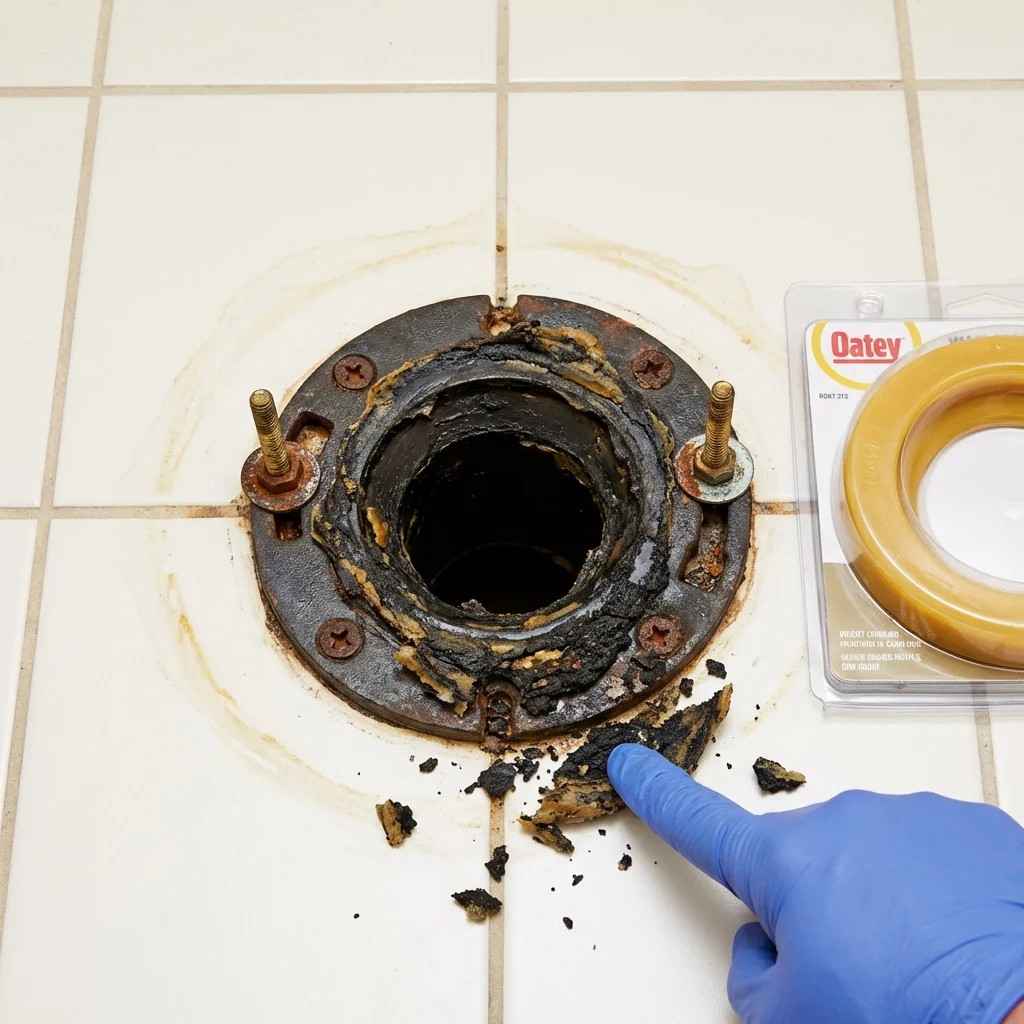 Failed wax ring showing water seepage at the base of a toilet in a New Waverly, TX home